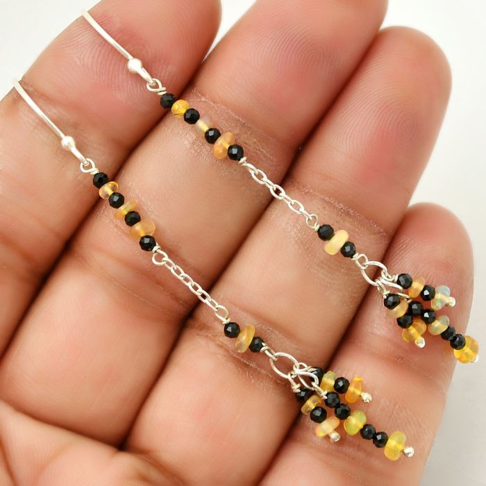 Natural Ethiopian Opal & Black Onyx Earrings SDE73302 E-1053, 4x4 mm