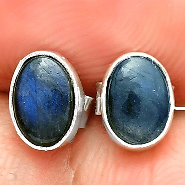 Natural Blue Fire Labradorite Stud Earrings SDE73548 E-1016, 7x5 mm