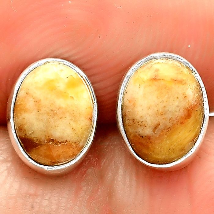 Natural Coral Jasper Stud Earrings SDE73614 E-1016, 6x8 mm