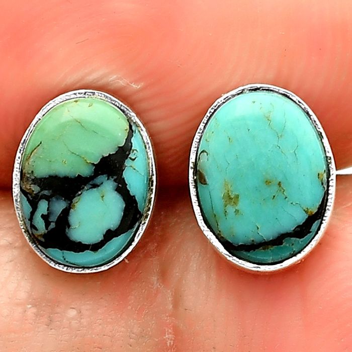 Lucky Charm Tibetan Turquoise Stud Earrings SDE73629 E-1016, 6x8 mm