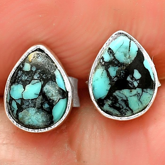 Lucky Charm Tibetan Turquoise Stud Earrings SDE73638 E-1016, 7x5 mm