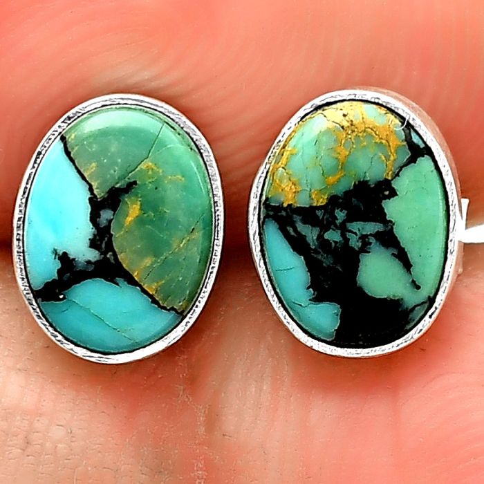Lucky Charm Tibetan Turquoise Stud Earrings SDE73642 E-1016, 6x8 mm