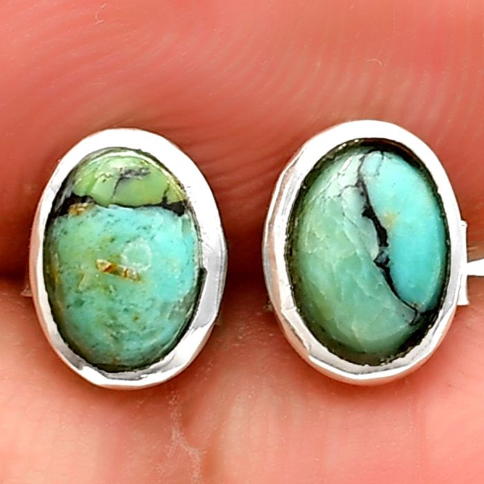 Lucky Charm Tibetan Turquoise Stud Earrings SDE73819 E-1018, 4x6 mm
