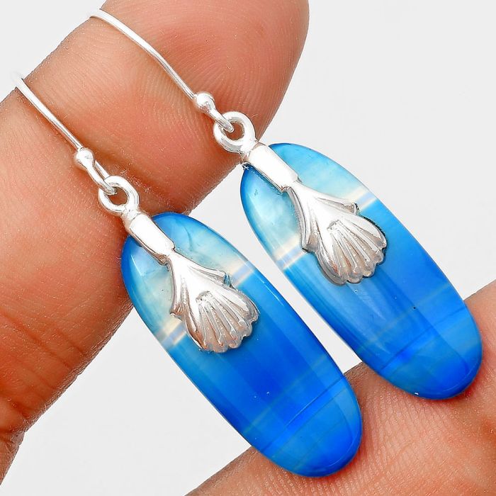 Blue Botswana Agate Earrings SDE75294 E-1137, 11x28 mm