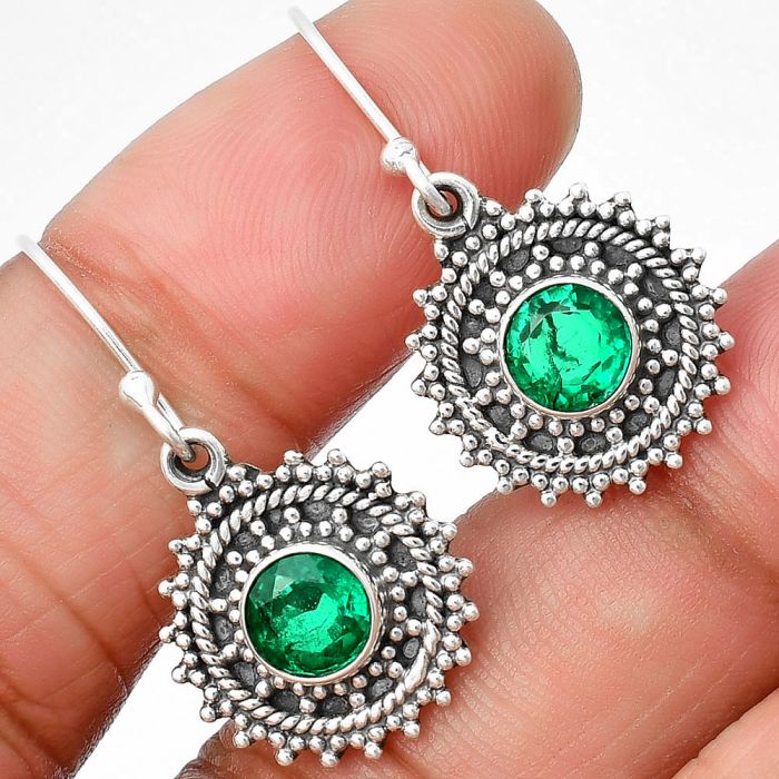 Lab Created Zambian Emerald Earrings SDE75345 E-1184, 6x6 mm