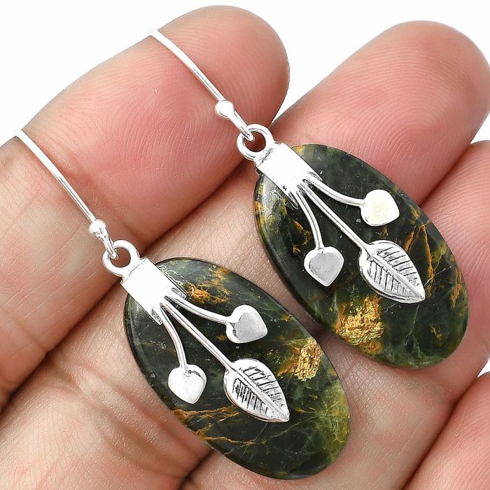 Turkish Rainforest Chrysocolla Earrings SDE75389 E-1233, 15x26 mm