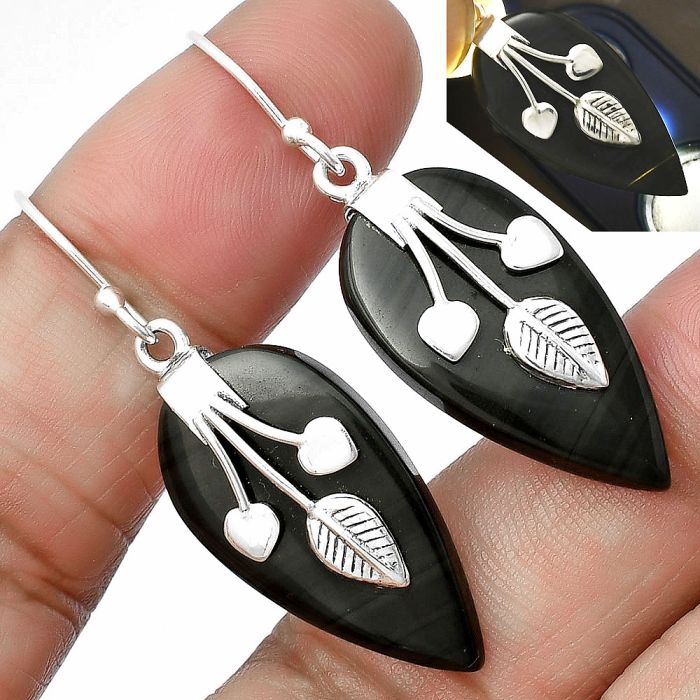 Black Lace Obsidian Earrings SDE75410 E-1233, 14x26 mm