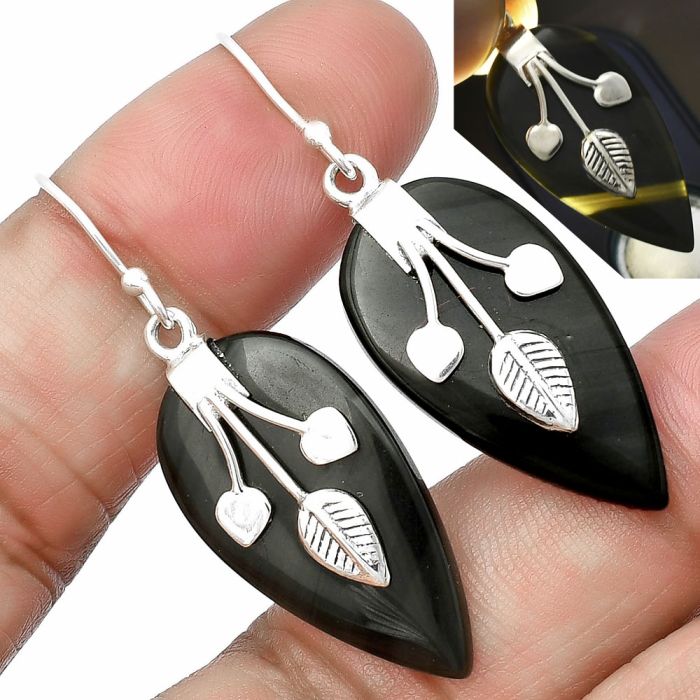 Black Lace Obsidian Earrings SDE75412 E-1233, 15x27 mm