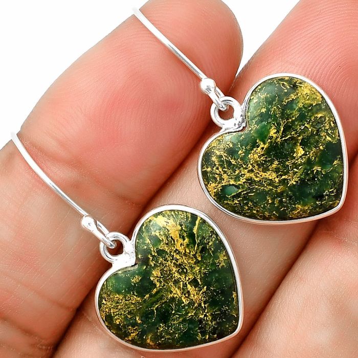 Heart Green Fuchsite Earrings SDE75545 E-1022, 16x17 mm