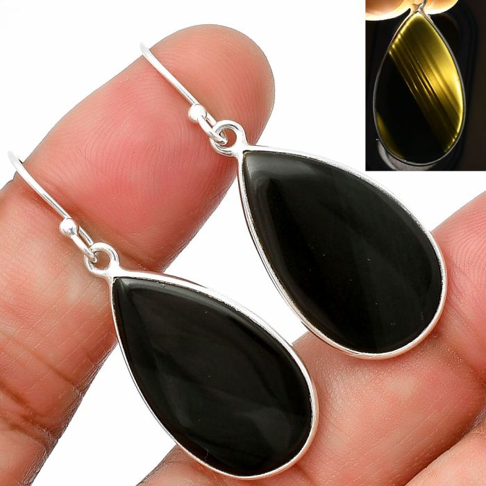 Black Lace Obsidian Earrings SDE75628 E-1001, 15x25 mm