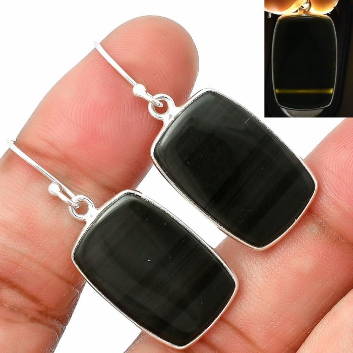 Black Lace Obsidian Earrings SDE75629 E-1001, 14x21 mm