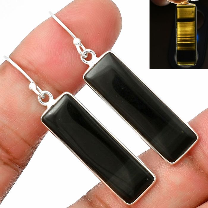 Black Lace Obsidian Earrings SDE75630 E-1001, 9x28 mm