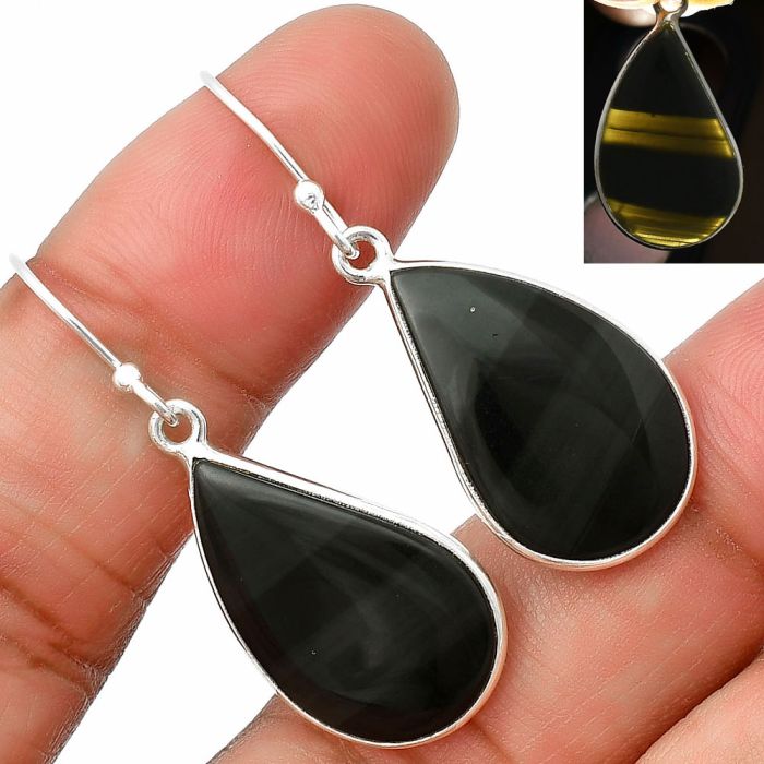 Black Lace Obsidian Earrings SDE75631 E-1001, 14x22 mm
