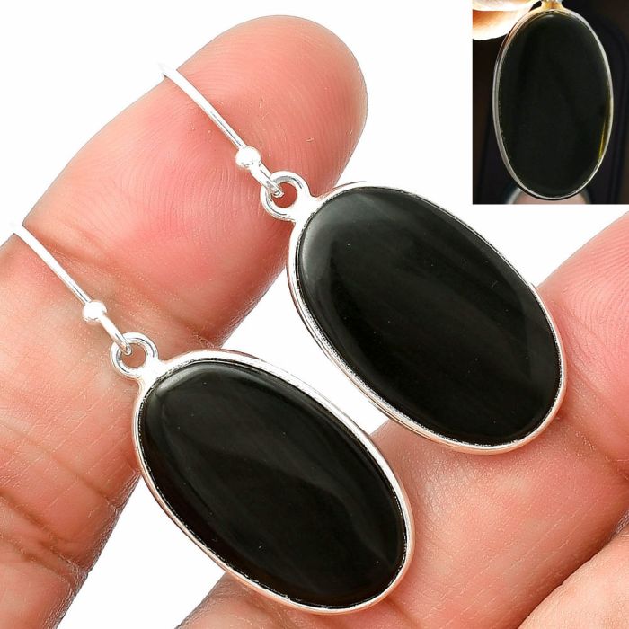Black Lace Obsidian Earrings SDE75632 E-1001, 14x23 mm