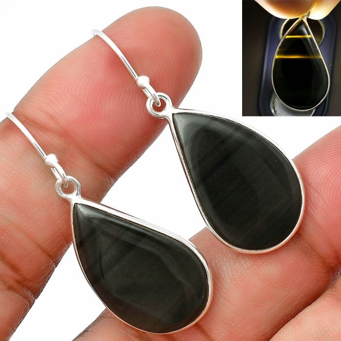 Black Lace Obsidian Earrings SDE75633 E-1001, 14x23 mm