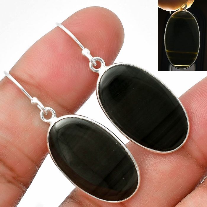 Black Lace Obsidian Earrings SDE75635 E-1001, 14x23 mm