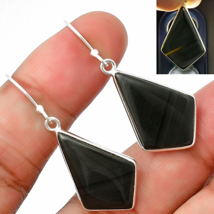 Black Lace Obsidian Earrings SDE75636 E-1001, 16x23 mm
