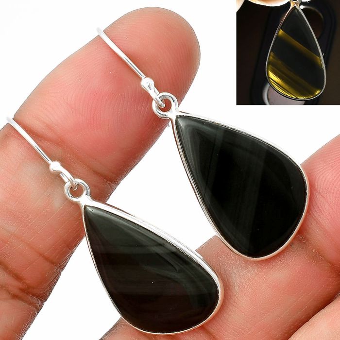 Black Lace Obsidian Earrings SDE75637 E-1001, 14x23 mm
