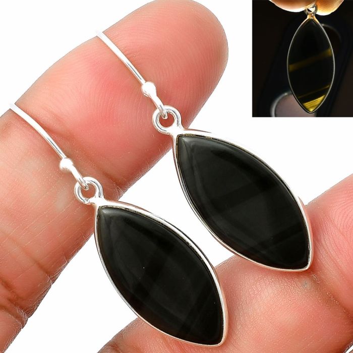 Black Lace Obsidian Earrings SDE75641 E-1001, 11x22 mm