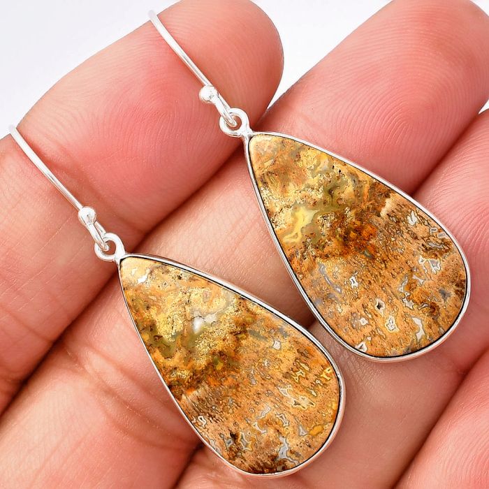 Palm Root Fossil Agate Earrings SDE77117 E-1001, 15x27 mm