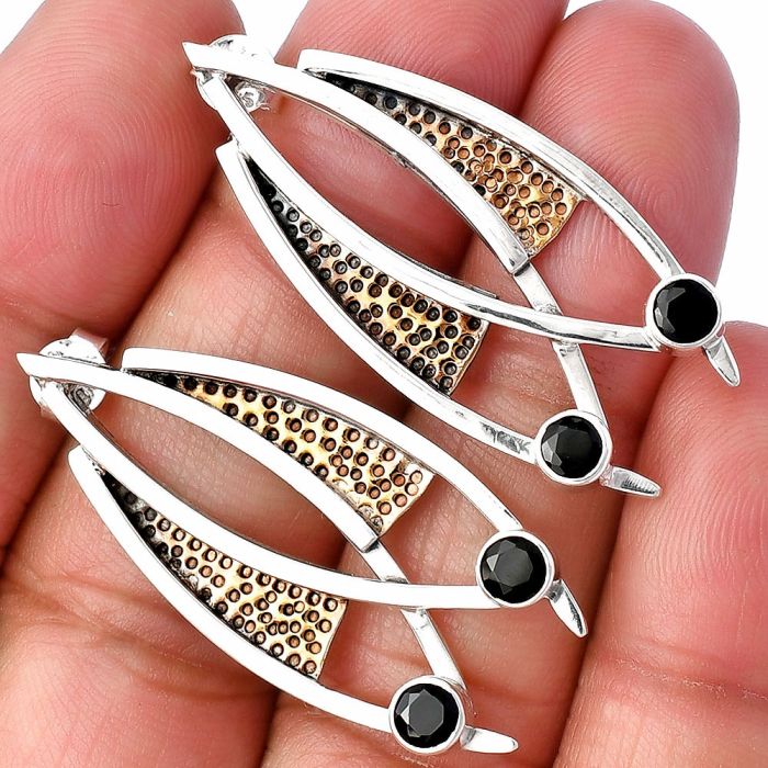 Two Tone - Black Onyx Earrings SDE78760 E-1141, 4x4 mm