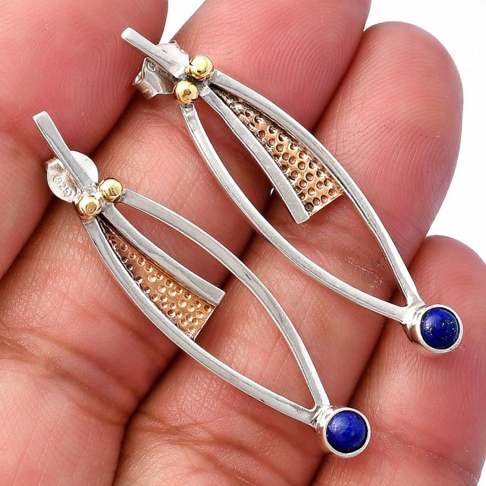 Two Tone - Lapis Lazuli Earrings SDE78982 E-1141, 4x4 mm