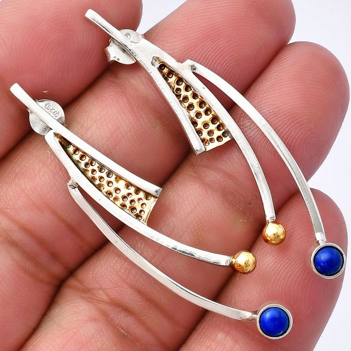 Two Tone - Lapis Lazuli Earrings SDE79000 E-1141, 4x4 mm