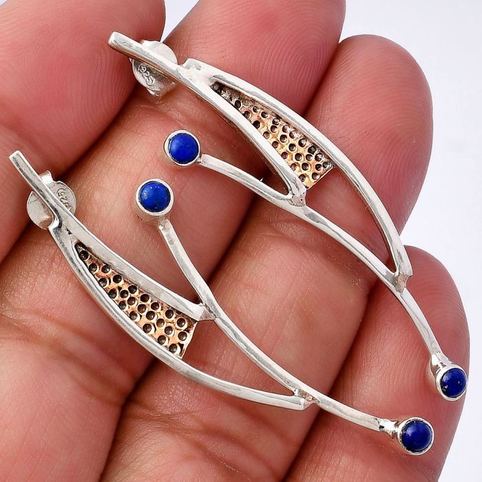 Two Tone - Lapis Lazuli Earrings SDE79031 E-1141, 3x3 mm