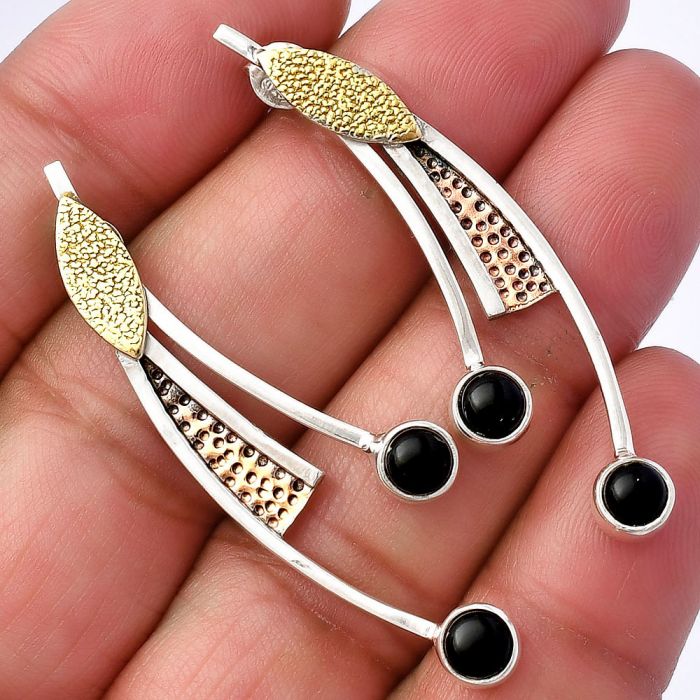 Two Tone - Black Onyx Earrings SDE79054 E-1141, 5x5 mm