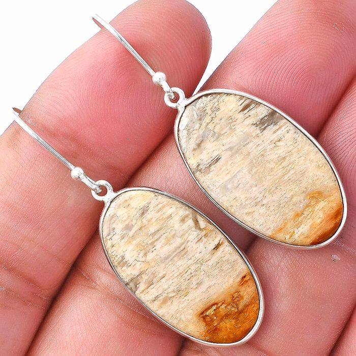 Palm Root Fossil Agate Earrings SDE79972 E-1001, 15x26 mm