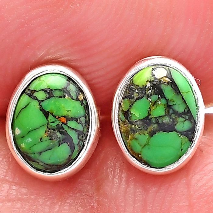 Green Matrix Turquoise Stud Earrings SDE81173 E-1016, 7x5 mm