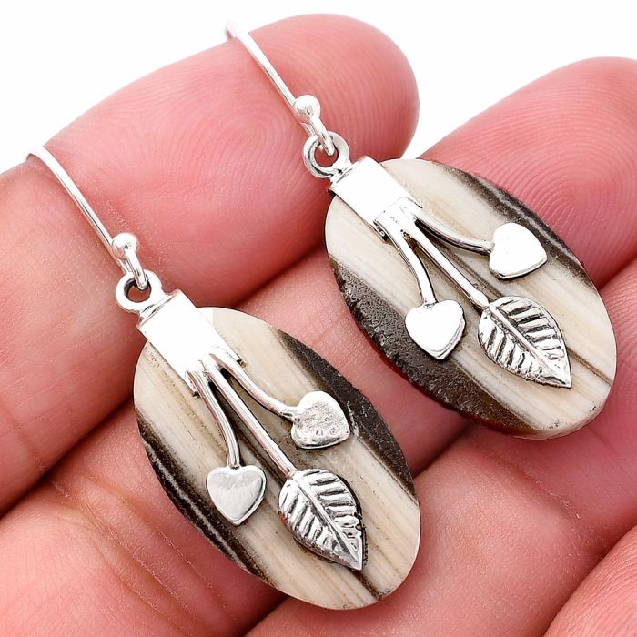 Valentine Gift Leaf Heart - Prairie Agate Earrings SDE81496 E-1233, 14x24 mm