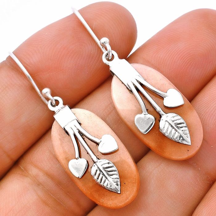 Valentine Gift Leaf Heart - Orange Aventurine Earrings SDE81519 E-1233, 12x23 mm