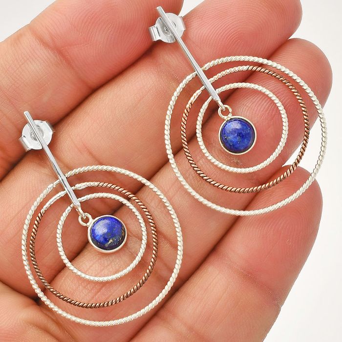 Two Tone Dangle - Lapis Lazuli Earrings SDE83214 E-1244, 6x6 mm