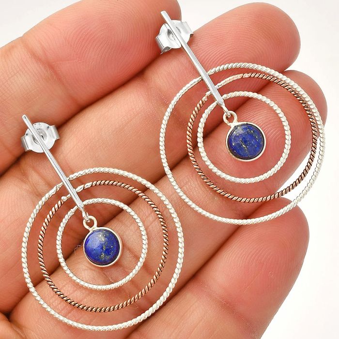 Two Tone Dangle - Lapis Lazuli Earrings SDE83215 E-1244, 6x6 mm