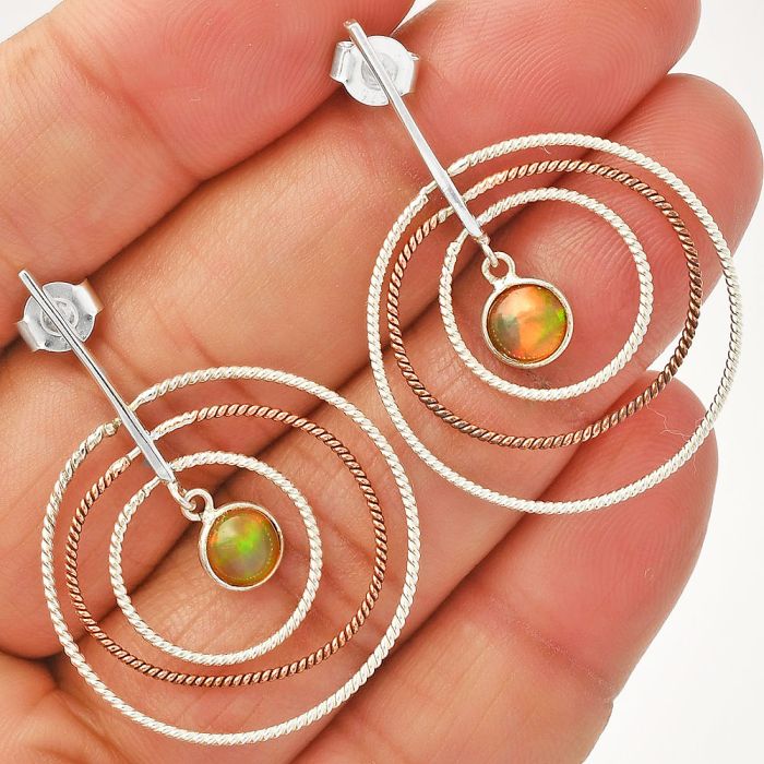 Two Tone Dangle - Ethiopian Opal Earrings SDE83219 E-1244, 6x6 mm