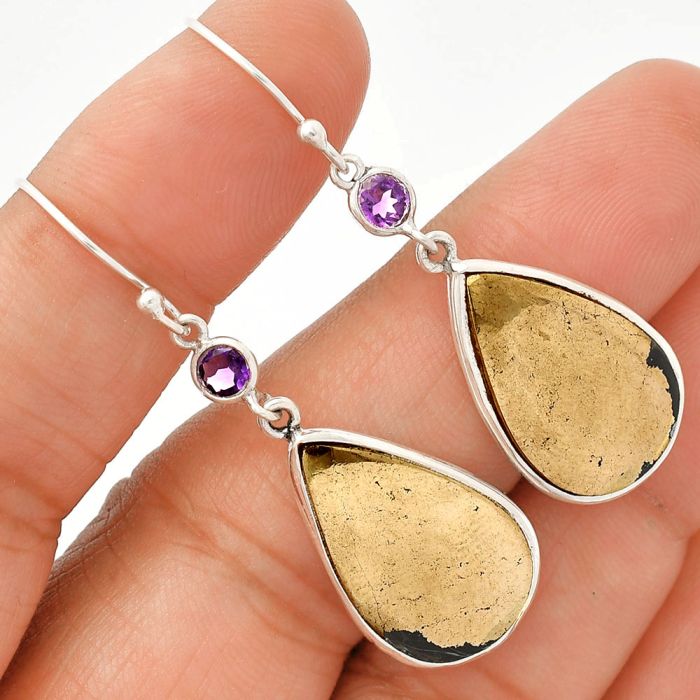Apache Gold Healer's Gold and Amethyst Earrings SDE83359 E-1002, 13x21 mm