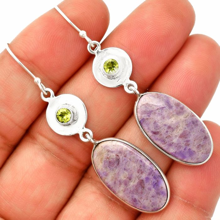 Lavender Jade and Peridot Earrings SDE83858 E-1081, 12x22 mm