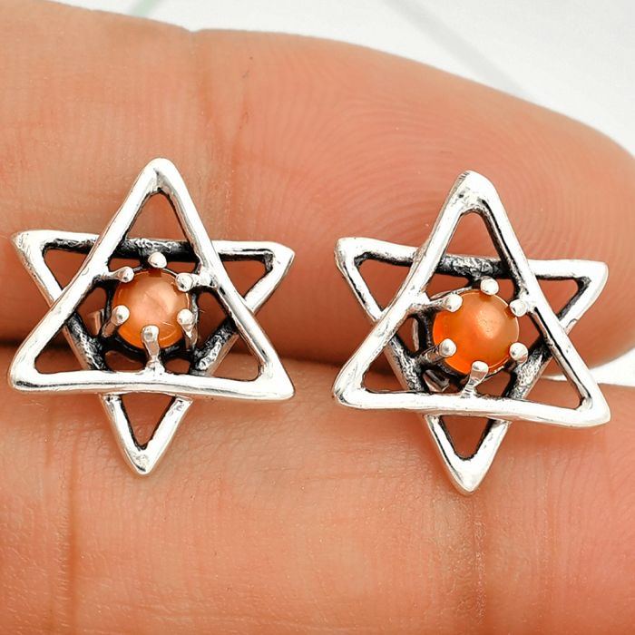 Star - Peach Moonstone Stud Earrings SDE84434 E-1024, 4x4 mm