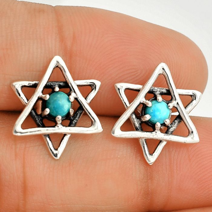 Star - Natural Rare Turquoise Nevada Aztec Mt Stud Earrings SDE84454 E-1024, 4x4 mm