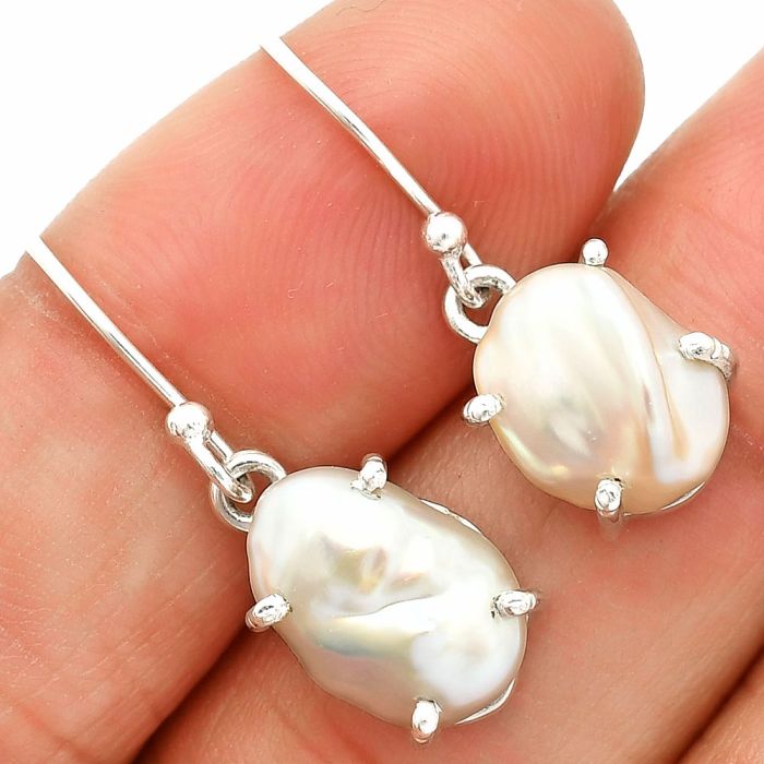 Natural Fresh Water Biwa Pearl Earrings SDE84554 E-1021, 9x13 mm