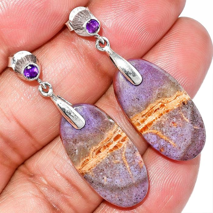 Lavender Jade and Amethyst Earrings SDE84611 E-1120, 13x25 mm
