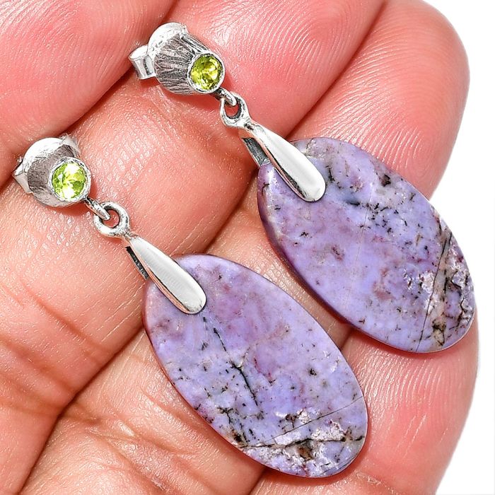 Lavender Jade and Peridot Earrings SDE84638 E-1120, 13x25 mm