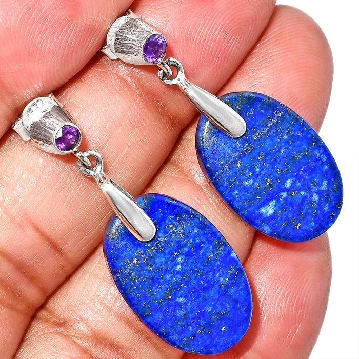 Lapis Lazuli and Amethyst Earrings SDE84645 E-1120, 13x21 mm