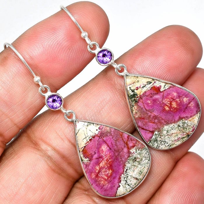 Pink Cobalt and Amethyst Earrings SDE85087 E-1002, 18x23 mm