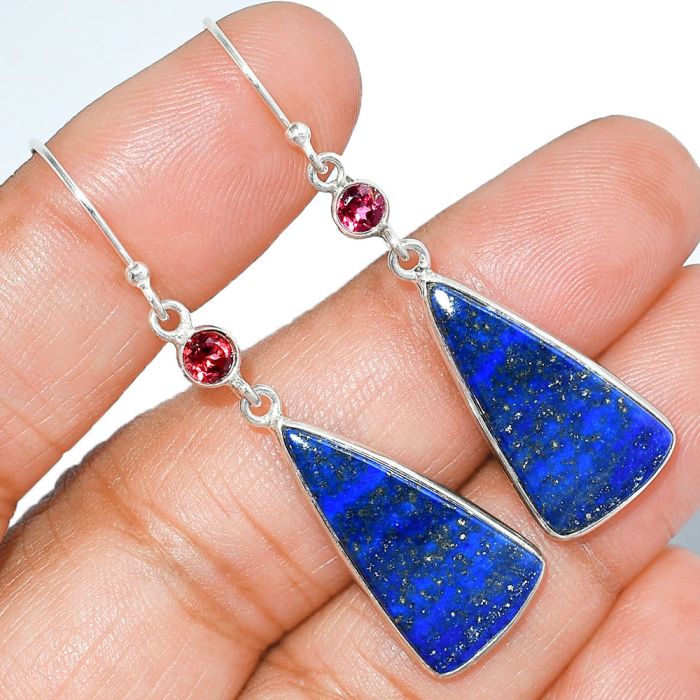 Lapis Lazuli and Garnet Earrings SDE85387 E-1002, 12x24 mm