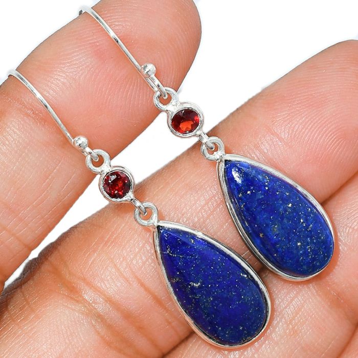 Lapis Lazuli and Garnet Earrings SDE85688 E-1002, 10x20 mm