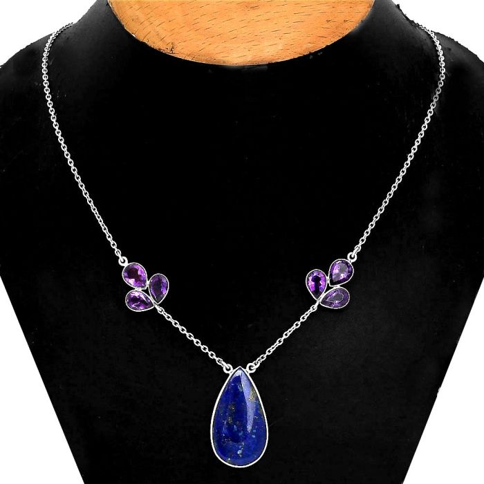Lapis - Afghanistan and Amethyst Necklace SDN1122 N-1002, 17x30 mm