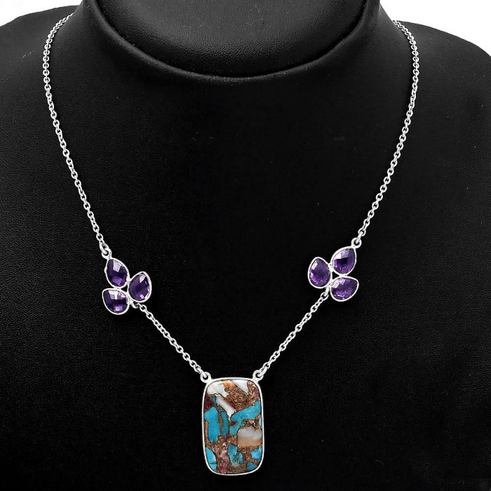 Multi Copper Turquoise and Amethyst Necklace SDN1191 N-1002, 16x25 mm