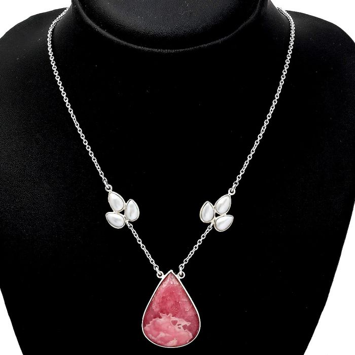 Rhodochrosite Argentina and Pearl Necklace SDN1192 N-1002, 20x23 mm